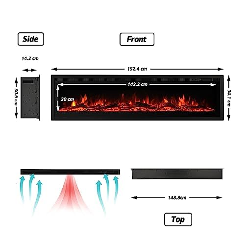 M.C.Haus Elektrischer Kamin-Einsatz, Wandmontage, Freistehend, Metallplatte, Bunte Flamme, Fernbedienung mit Kristall, 900 W/1800 W(60/153cm, Smart WiFi)