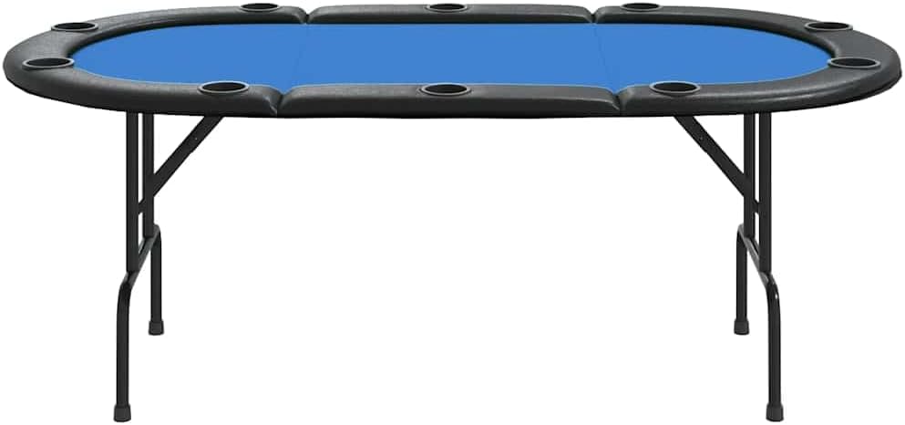 Blue Folding Poker Table with Felt Surface for 10 Players, Engineered Wood and Steel Frame, Oval Design for Card Games and Social Events, Portable Storage Solution