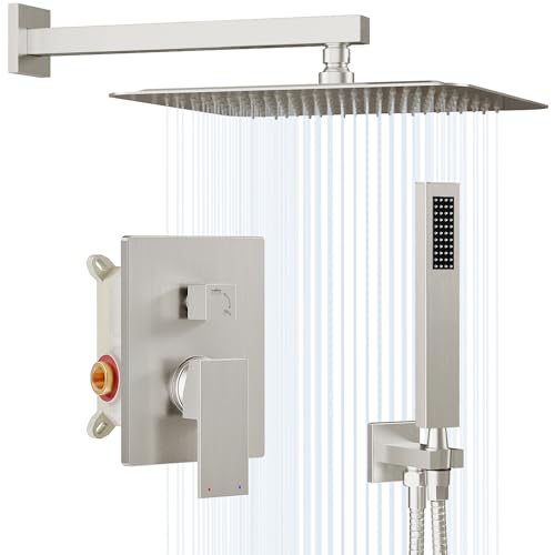Image of Gabrylly Shower System Brushed Nickel, Rain Shower head with handheld Shower Spray Combo, Rainfall Shower Faucet Set Complete, High Pressure 10 inch Stainless Steel Shower Valve Set