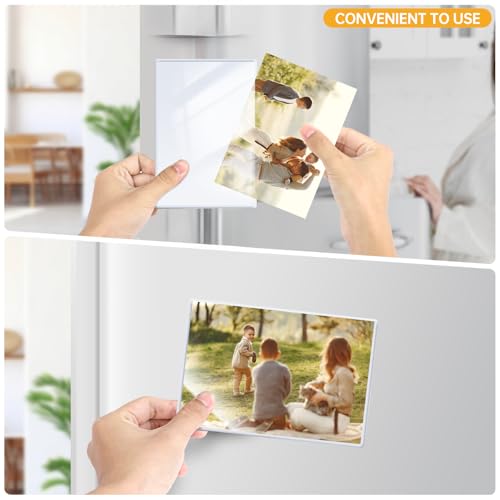 FRETONBA 10 Stück Magnet Bilderrahmen, 16,5 x 11,5 cm Fotomagnete Selbst Gestalten, Kühlschrankmagnete Fototaschen für Fotos Postkarten, Weiß