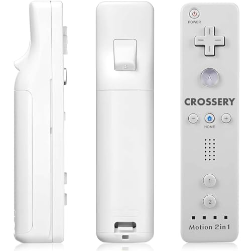 Image of Crossery Wii Remote and Nunchuck Controller Bundle with Charging Dock - 2 Pack Motion Plus Remotes, 2 Nunchucks, 1 Charging Station, Compatible with Nintendo Wii & Wii U - White
