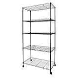 5段 スチールラック ブラック 幅75×奥行35×高さ150cm 物の落下を防ぐ設計 メタルラック 棚 ラック シェルフ 組み立てやすい キャスター付き ステンレス 業務用 キッチン 収納 どんな空間にもマッチ 軽量 頑丈 丈夫 防サビ加工 サビに強い (HKJ-B015)
