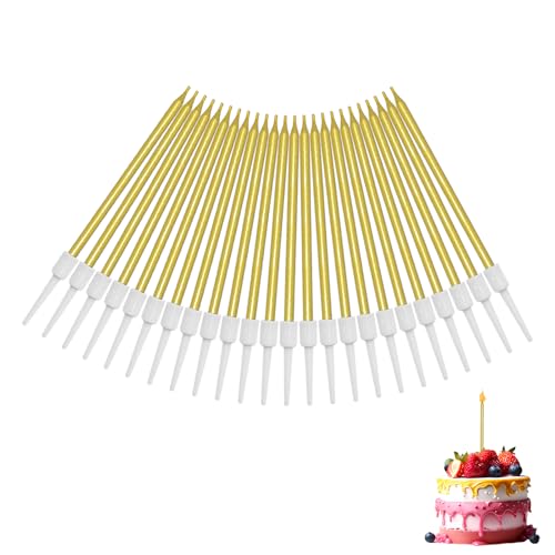 Dazkzooy Velas Cumpleaños - Pack de 24 Velas Metálicas Doradas Largas y Finas para Pastel, Cupcakes y Decoración en Bodas, Fiestas de Cumpleaños