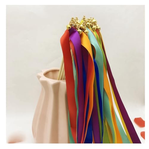 Hrlace Lot de 50 serpentins de mariage avec ruban de clochette - Baguettes magiques - Baguettes de fée - Baguettes porte-bonheur - Baguettes de fée en soie -...