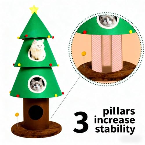 Torre para gatos con 3 casas tema Navidad 59 in miniatura 4