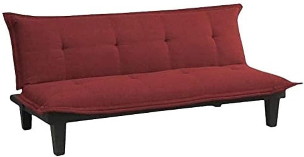 Convertible Futon Couch Bed with Microfiber Upholstery and Wood Legs, Red