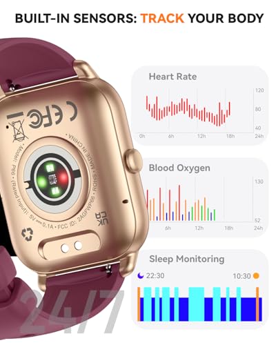 Image of Smart Watch for Men Women,1.85 inch HD Screen Bluetooth Fitness Tracker Step Counter /Sleep Monitor,110+ Sports Modes,IP68 Waterproof smart Watch Compatible with iPhone Samsung Android Phone, Wine Red