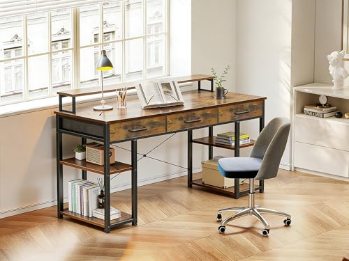 La Mejor Selección de Escritorio Industrial Top 5. 49 CHAGEE Escritorio de Computadora- Escritorios para Home Office con 3 Cajones y 4 Niveles de Estantes, Mesa de Estudio, Escritorio con Cajones, Robusto y Duradero, Apto para...