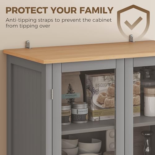HOMCOM Freestanding Kitchen Cupboard 5-Tier Adjustable Shelves Drawer Grey - Image 7