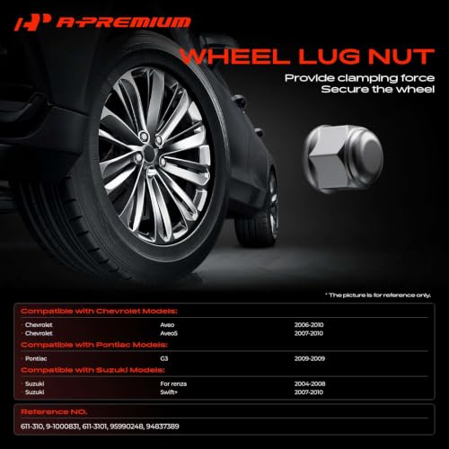 Image of A-Premium M12-1.50 Wheel Lug Nuts Compatible with Chevrolet & Suzuki | for Chevrolet Aveo 2006-2010 Aveo5 2007-2010 Suzuki Forenza Swift+ Pontiac G3 Front or Rear 4-PC Set