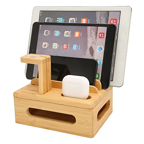 Cuifati Station de Charge en Bambou pour Plusieurs Appareils, Support en Bois, Station de Charge pour Téléphone Portable, Montre, Tablette Cover