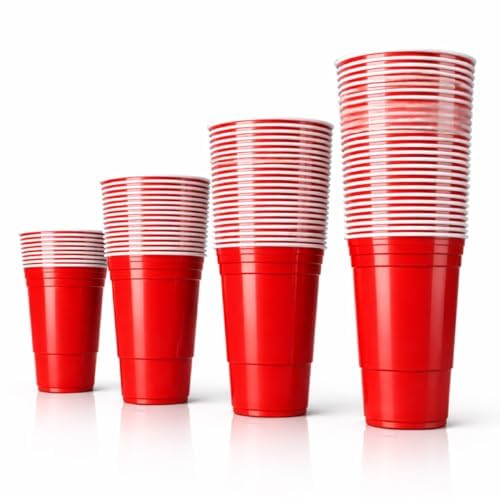 Everhomely Partybecher 473 ml / 16 oz wiederverwendbare Beer Pong Becher Red Cups extra stark rote Plastikbecher für Bierpong Partys Camping JGA Festivals