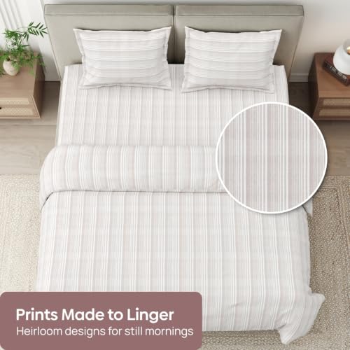 Image of Haus & Kinder Bedsheet for Double Bed | Queen Size Bed Sheet with 2 Pillow Covers 90 Inch x 100 Inch | 300 TC Pure Cotton Bed Sheet Double Bed | Verde Luxe Grey & White