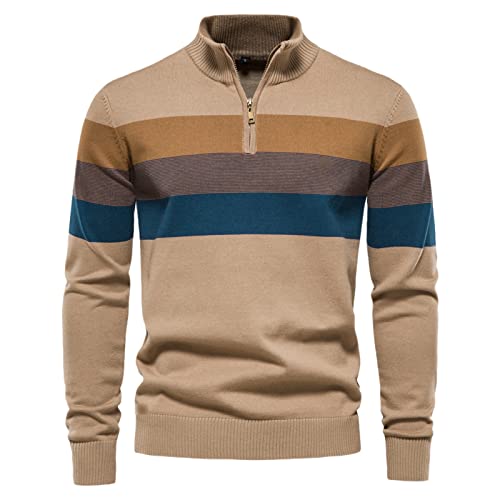 Pull en tricot à demi-fermeture éclair Kelsiop S col montant rayé pour homme