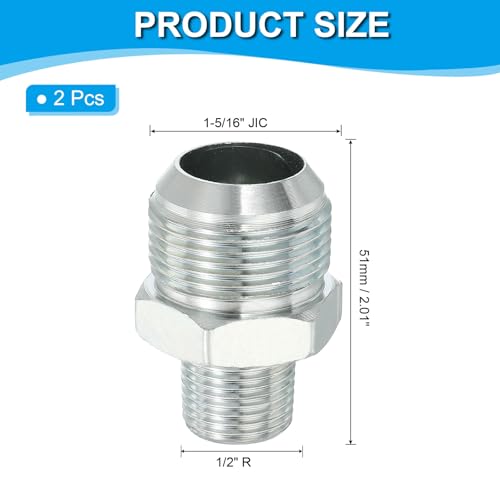 Image of PATIKIL Pipe Adapter Connector 1-5 /16 inch Male 74 Flare JIC x 1 /2 inch Male R Pipe Fitting 2 Pcs Oil Feed Restrictor Fitting Hydraulic Connector for Oil Steam Water Pipelines System