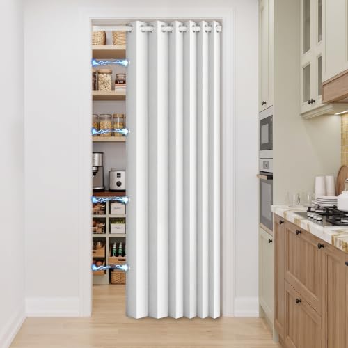HMYI 100% Blackout Closet Curtain for Open Closet Magnetic Door Panels for Doorway, Sound Proof Curtains for Doorway, 1 Panel, W45 x L80, Grayish White