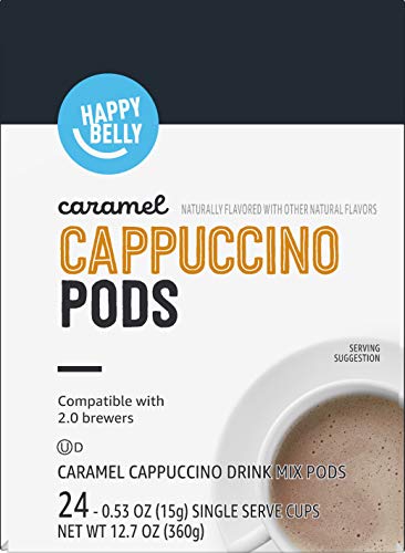 Amazon Brand - Happy Belly Cappuccino Coffee Pods Compatible With K-Cup Brewers, Caramel Flavored, 24 Count #TOP3