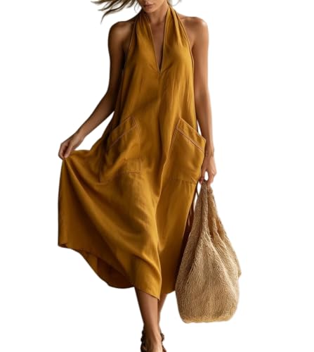 Robe longue de plage fluide sans manches pour vos soirées d'été et vacances au soleil