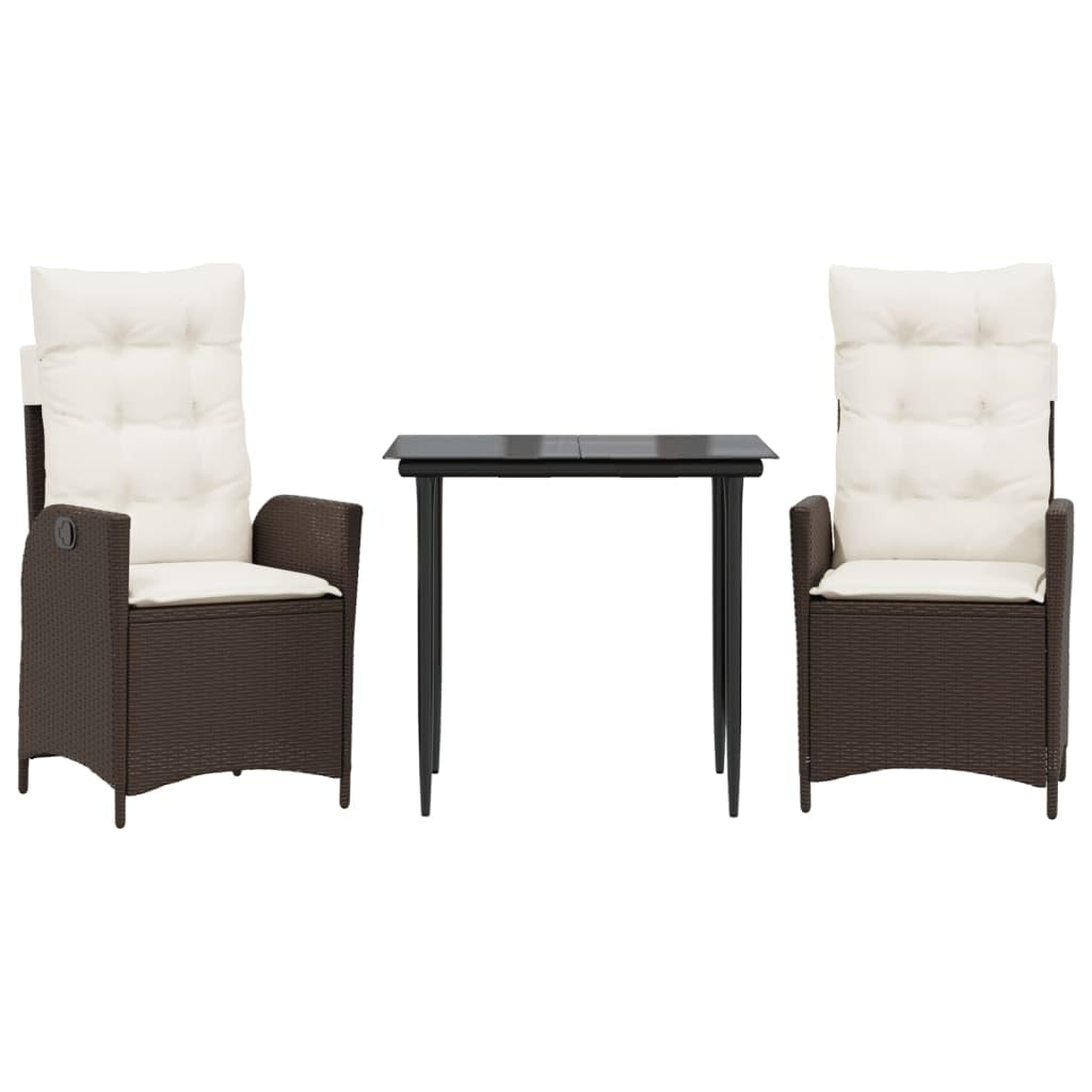 KCCKOM Garden Furniture Set 3 Piece Patio Dining Set with Cushions Brown Poly Rattan