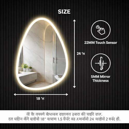 Image of LED Mirror for Bathroom, Washbasin and Office, 18x24 inch| Touch Sensor | Wall Mounted Elliptical Mirror with LED /3 Color Light Brightness Adjustable (Warm, White & Natural Light)