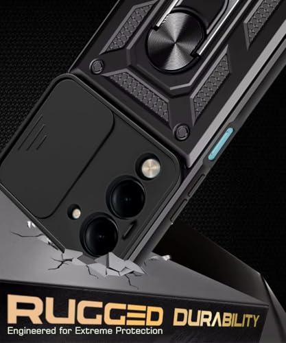 Image of WOW IMAGINE Tough Armor Bumper Mobile Back Case for iQOO Z10 Lite 5G | Vivo T4 Lite 5G | Sliding Camera Cover | Shock Proof 360 Protection | Hybrid PC + TPU | Ring Holder with Kickstand - Black