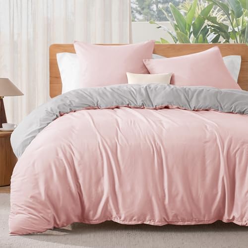 Exclusivo Mezcla Funda Nordica Bicolor Cama 90 - Funda Edredón 135x200cm y 1 Fundas de Almohada 80x80cm de Microfibra, Reversible, Suave y Confortable, Rosa
