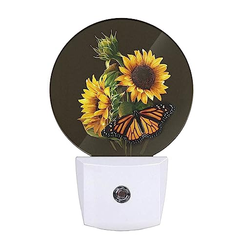 Image of EKOBLA Sunflower Black Night Light, Beautiful Yellow Floral Blooming Nature Bright Night Lights Plug Into Wall with Dusk to Dawn Light Sensors for Women Girls