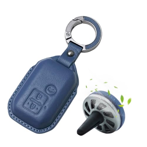 Image of Keyzone Premium Leather Key Cover & AC Vent Car Perfume Combo (4 Fragrances) | Compatible for Suzuki Victoris, Dzire, Ertiga 3 Button Smart Key. (Blue)