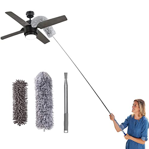 Microfiber Duster For Cleaning, Extendable Cobweb Dusters With 100Inch Extension Pole, Bendable Feather Duster For Ceiling Fan, High Ceiling, Blind, Car, House Cleaning Tool Kit #TOP1