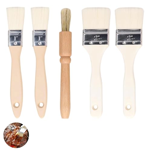 Rayakt 5-Piece Pastry Brushes Set - Natural Wooden Baking Brushes with Soft Fine Hair for Pastry, Cooking, Grilling, Oil Application, BBQ & Pastry Making, Safe Cooking Brush Set for Kitchen & Home