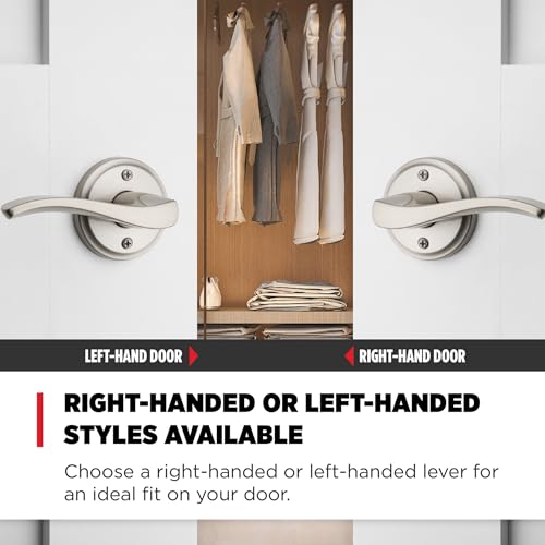 Image of Kwikset Sedona Dummy Door Handle, Single Sided Lever for Closets, French Double Doors, and Pantry, Satin Nickel Non-Turning Right Handed Interior Push /Pull Lever, with Microban Protection