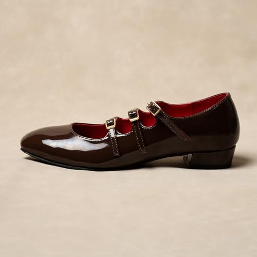 Image of Theater Kelly Jr Women Mary Jane Flats | Triple Buckle Strap Square Toe Shoes | Comfortable & Stylish for Formal and Casual Fashion