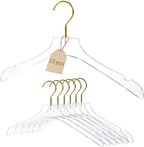 YEBIAO Acrylic Hangers Clear and Gold Hangers Premium Quality Clear Acrylic Clothes Hangers Clothing Standard Hangers