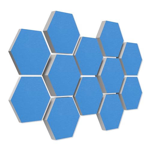 platino24 Schallabsorber COLORE aus Basotec G+ I Akustikpaneele mit Akustikfilz I 3D Wand-Paneele mit 12 Waben in Hellblau I Akustikplatten zur Schalldämmung in Büro, Studio & Wohnung