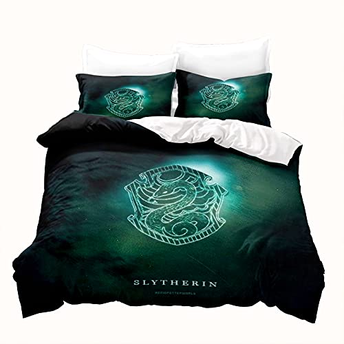 LKFFHAVD Juego de ropa de cama de Harry Potter, ropa de cama de Hogwarts, estampado 3D, microfibra Hermione, funda nórdica con fundas de almohada, adecuada para niños y niñas (135 x 200 cm, 21)