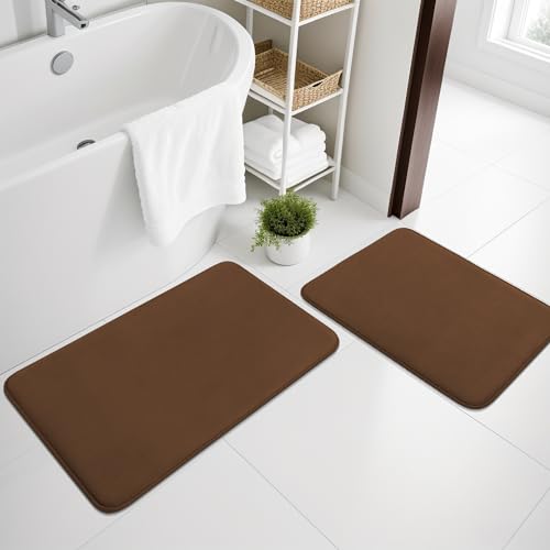 chakme 2 Teilig Ultra Dicke Badematte Memoryschaum rutschfest, Luxus Badezimmerteppich Badematten Badvorleger Set 2 Teilig, Duschvorleger Badteppich Set, Badezimmergarnitur 40×60 cm + 50×80 cm, Braun