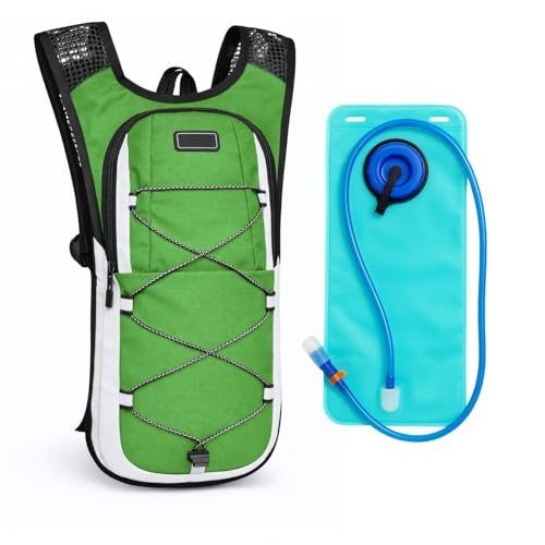 Mochila de Hidratação 2L com Bolsa D'água, Sistema de Hidratação TPU + PVC, 47 x 25 cm, Ideal para Trilhas e Ciclismo (Verde)