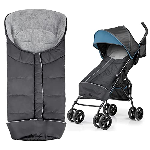 Saco de invierno para cochecito de bebé, saco acolchado para cochecito, saco de invierno con cremallera, lavable para capazo, cochecito y silla de paseo (negro-gris-02)