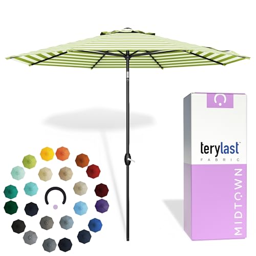 Image of Midtown Umbrellas Lean - 9 Ft Patio Umbrella, Green /White Stripes Canopy