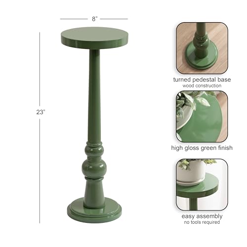 Kate and Laurel Wegner Transitional Wooden Round Drink Table, 8 x 8 x 23, Gloss Green, Modern Durable Pedestal Table for Use as Indoor Plant Stand, or Decorative Living Room Decor Accent by Kate and Laurel - Image 2