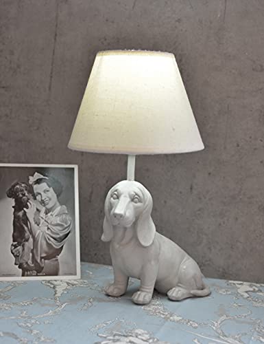 Figürliche Tischlampe (ohne Leuchtmittel) Dackel Lampe im Landhausstil Tischleuchte weiss Polystein cw145 Palazzo Exclusiv