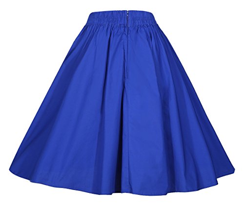 BI.TENCON Women's High Waisted Flared Blue Midi A Line Skirt with Pockets Plus Size 2XL2
