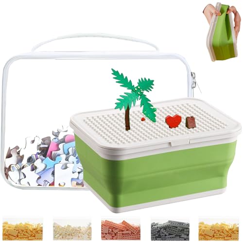 Storage Organizer for Lego Bin Box Containers Storage Case with Building Baseplate Lid Toy Organizer Compressible Brick Box for Lego with 1 Toy Storage Bag,5 Small Compartments Bags