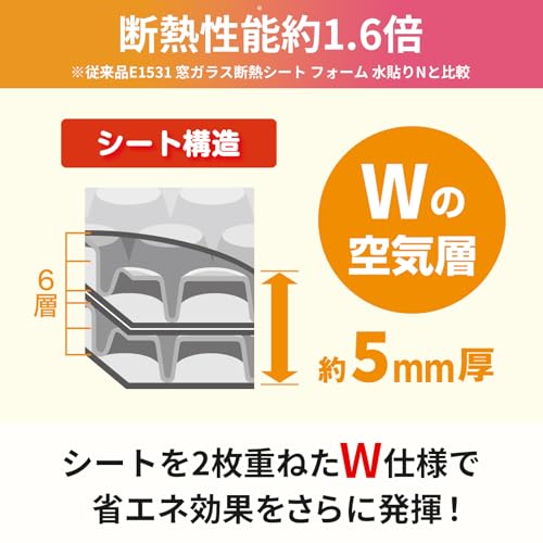 ニトムズ 窓ガラス 断熱シート W フォーム 断熱効果アップ 水で貼れる 結露防止 窓 防寒 リビング 寝室 節約 幅90cm×長さ1.8m 1枚入 HH0013 [2]