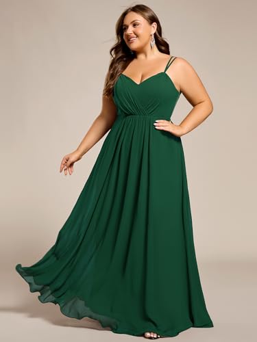 Image of Ever-Pretty Women's Pleated Backless Applique V Neck A Line Chiffon Sleeveless Plus Size Bridesmaid Dresses 01692-DA