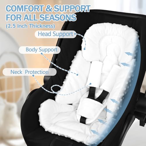 Image of Infant Car Seat Insert Boy Girl, 3 in 1 Newborn Carseat Insert with Strap Pads, Car Seat Head Support for Baby Strollers, Swings, and Bouncers, Comfortable and Machine Washable, White