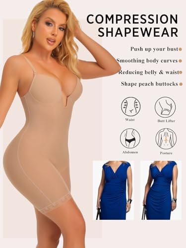 JOYSHAPER Bodysuit for Women Tummy Control Deep U Plunge Shapewear Backless Full Body Shaper Strapless Corset Body Suit Top2