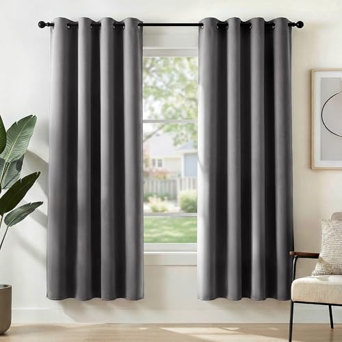 Image of Deconovo Solid Thermal Insulated Room Darkening Curtains 52x72 Inch Blackout Curtains Eyelet Curtains for Livingroom 52 inchx 72 inch Light Grey 2 Panels