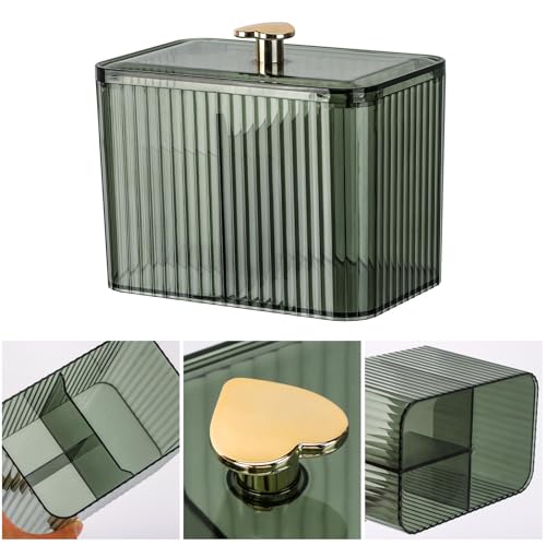 Image of Tbestmax Qtip Holder Dispenser 3-Section Clear Bathroom Organizer Jar 3 Grids Cotton Swab /Pad /Ball Holder Container Cosmetics Storage for Vanity(2 Pack Green)