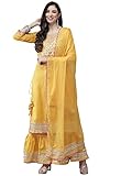 ishin Ensemble de costume Salwar, pour femme, en coton mélangé, moutarde, M